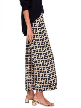 Zara Geometric Print Wide Leg Culotte Pant Women’s Med Black Tan White High Rise